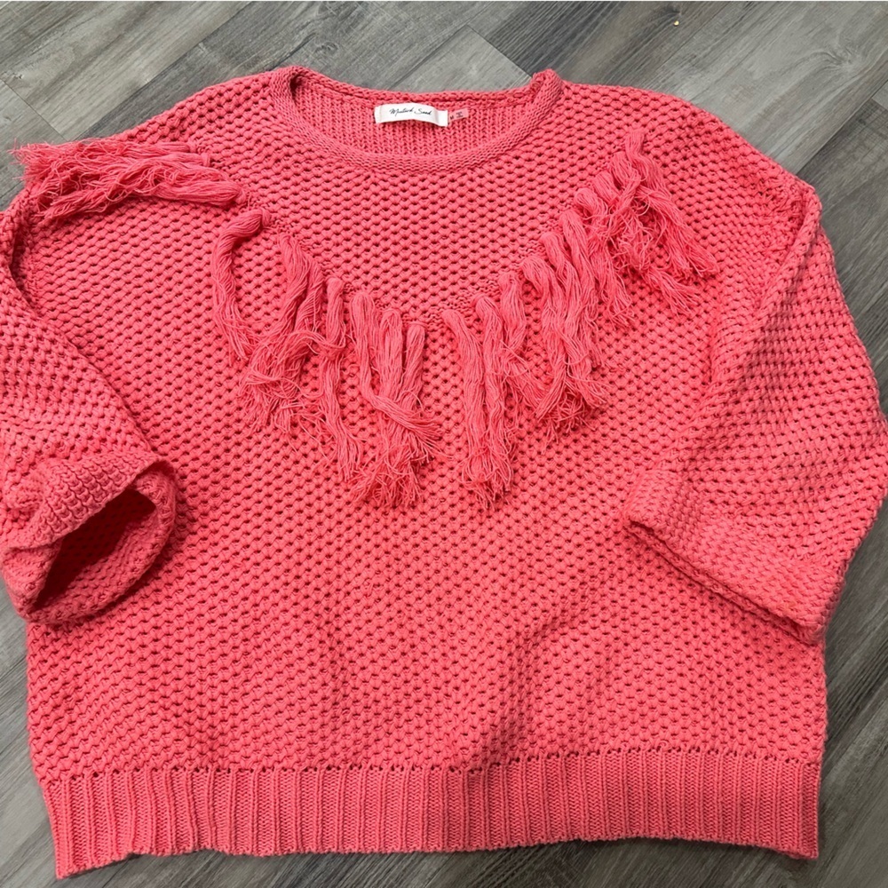 Mustard Seed Pink Fringed Sweater